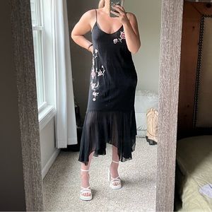 Vintage Floral Black Slip Dress